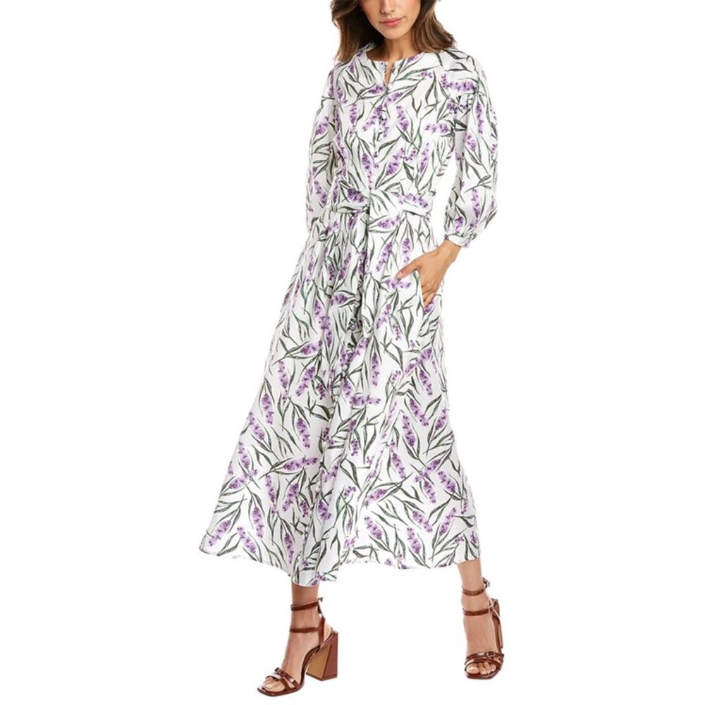 Olivia Rubin Annie White Purple Lavender Floral Print Midi Dress NWT Size 8 | 40